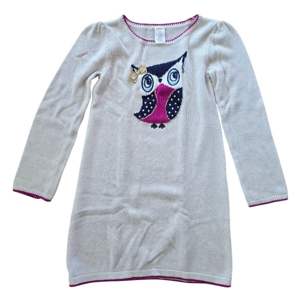 Gymboree Sweater Dress Girls 10 Oatmeal Cream Owl‎ Glitter Bow Whimsical School
